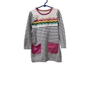 Mini Boden Girls Striped Long Sleeve Tunic Dress Front Pockets & Rainbow size 7
